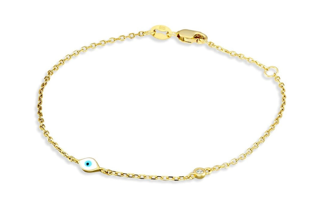 Gold plated evil eye bracelet with cz