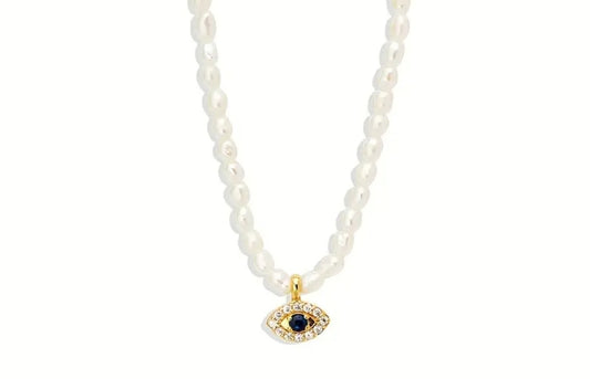 Fresh water pearl with evil eye pendant