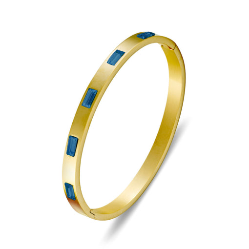 Gold plated stainless steel blue stone bangle 