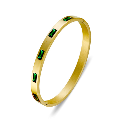 Stainless steel, emerald bangle 