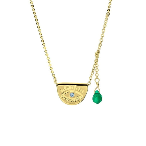 Gold plated evil eye with green stone